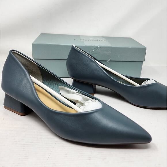 C. Paravano Teal Blue Low Heels Block Heel Pointed Toe Women's Size 9  New - Picture 6 of 11